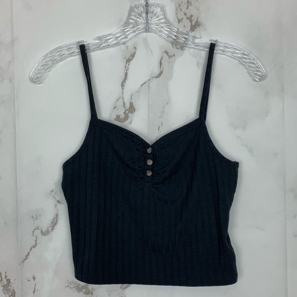 Topshop Black Ribbed Button Tank Top - Picture 3 of 9